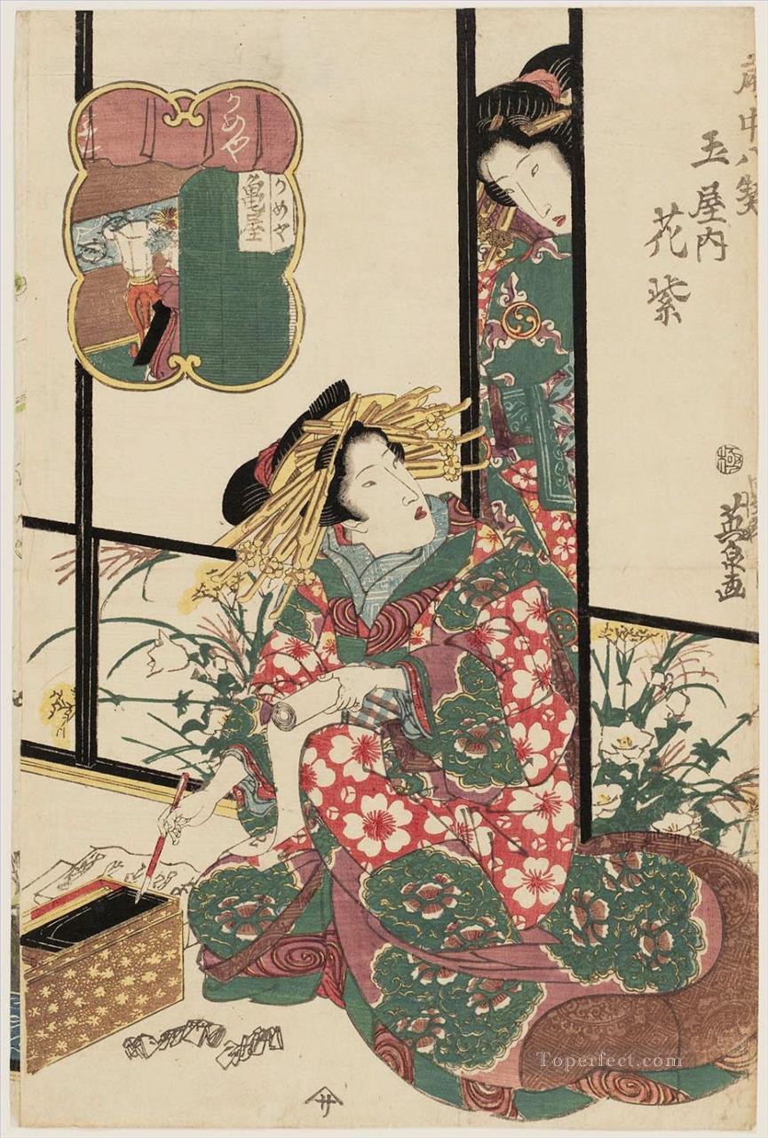 hanamurasaki of the tamaya from the series eight views of the pleasure quarters kuruwa hakkei Keisai Eisen Ukiyoye Oil Paintings